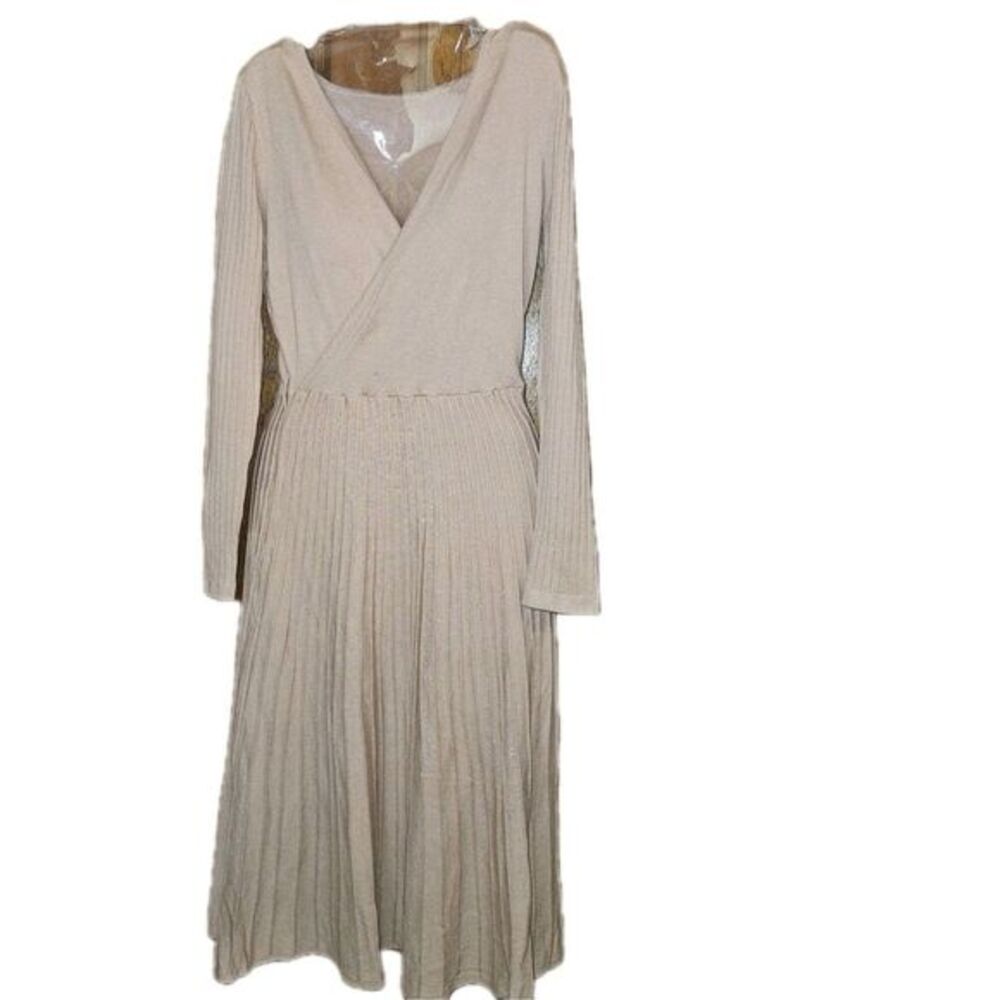 Pink Queen Women's Taupe & Pink Soft Wrap Dress‎ V-Neck LS Swing Cocktail Party